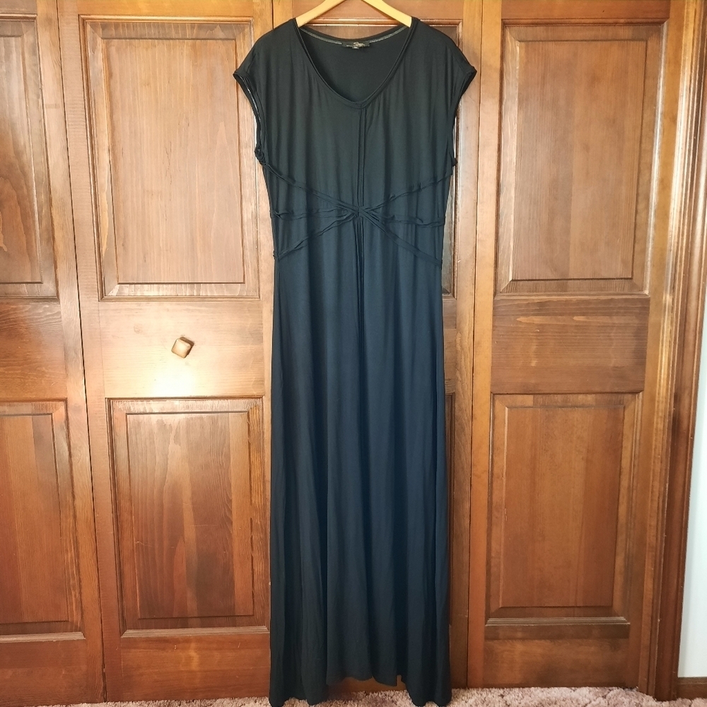 🛍 Suzanne Betro Black Cap Sleeve Reverse Seam Detail Maxi Dress Size XL